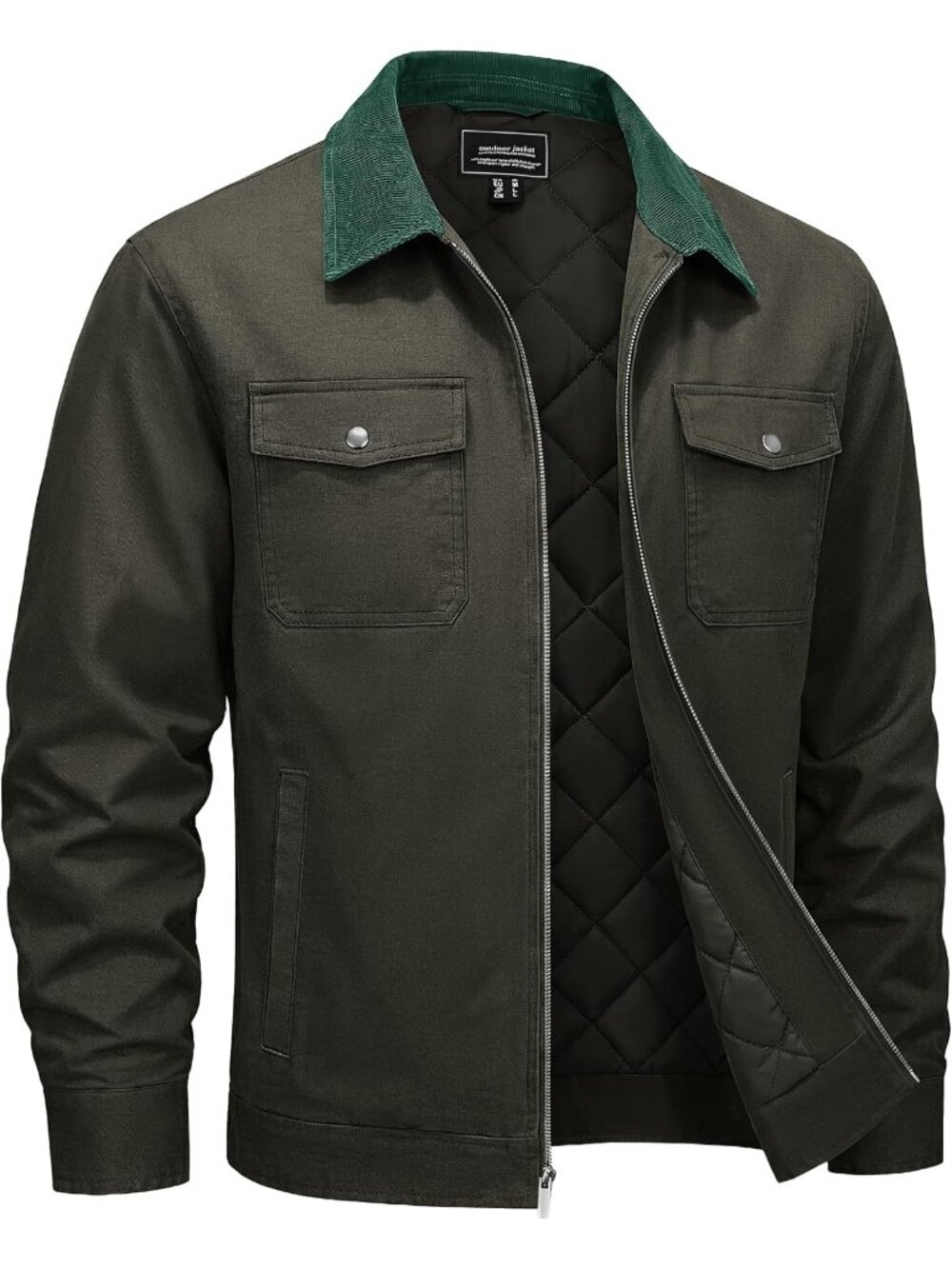 🆕Men's Green Washed Cotton Work Jacket Quilted Lined Work Wear Jackets